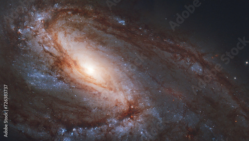 Fototapeta Naklejka Na Ścianę i Meble -  Panoramic spiral galaxy, NGC 3627. Bright orange, red blue, black hole galactic long-range captured image. Elements of this image furnished by NASA (observed by the Hubble telescope)