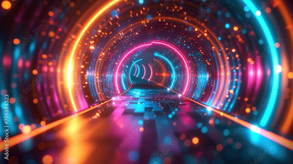 Abstract Vibrant Light Tunnel With Glowing Lines and Bokeh Effect