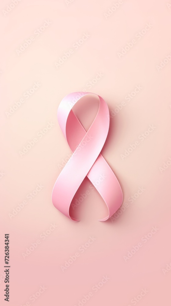 Pink breast cancer awareness ribbon on a soft background