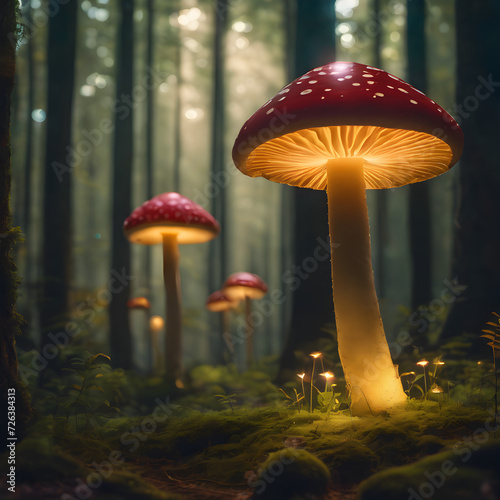 Enchanting Glowing Mushrooms in the Forest