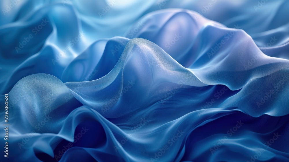 Obraz premium Close-Up View of Blue Satin Fabric Waves With Soft Folds and Shadows