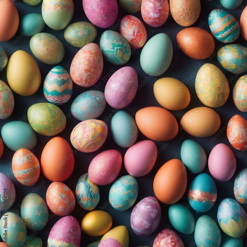 Colorful matte easter eggs background. AI Generative.