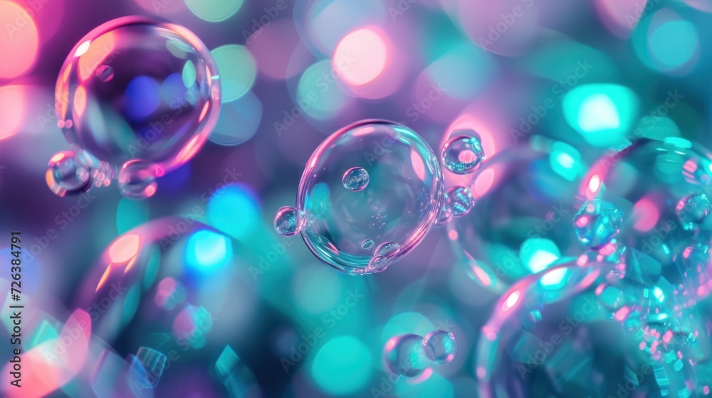 Colorful Soap Bubbles Floating Gently in Brightly Lit Environment
