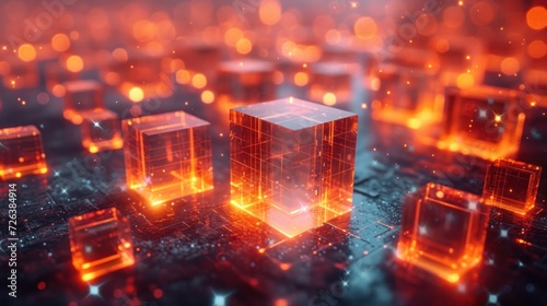 Illuminated Glowing Neon Cubes in a Futuristic Setting at Twilight