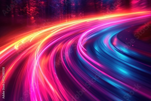 Long Exposure of Traffic Lights on Curved Mountain Road at Night