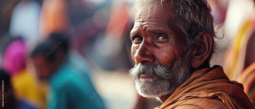 Elderly man's intense gaze portrays wisdom and the rich tapestry of stories etched in his weathered face Elderly man's intense gaze portrays wisdom and the rich tapestry of stories etched in his weathered face