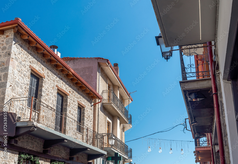 houses on the street of the old town in Greece