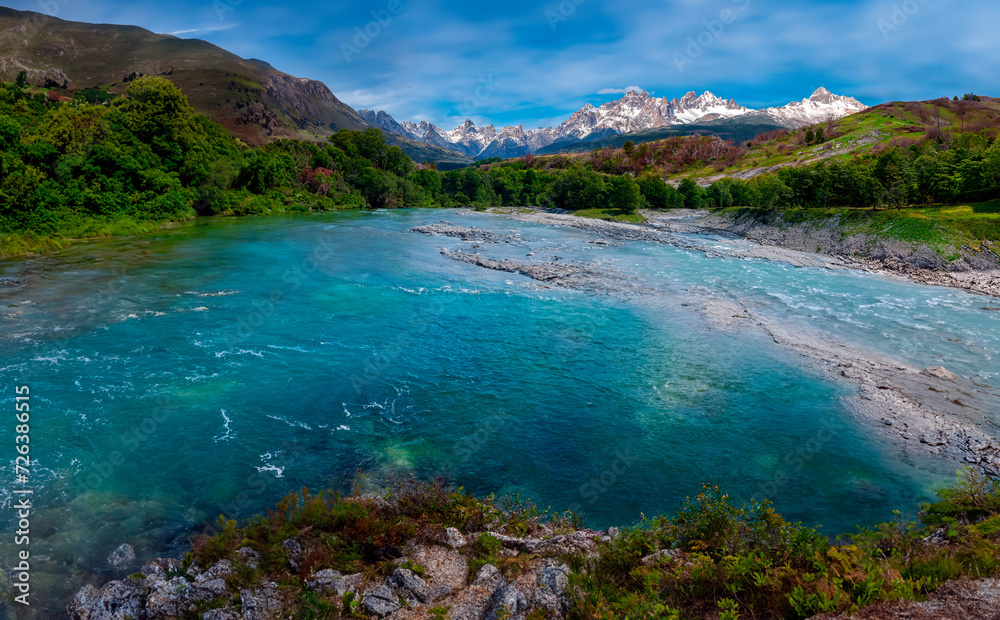 Scenic wilderness in Torres del Paine National Park in Patagonia, southern Chile in South America.