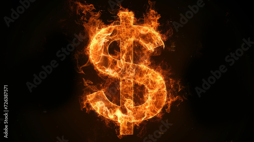 Fire in form of dollar sign. Fire flame on black background