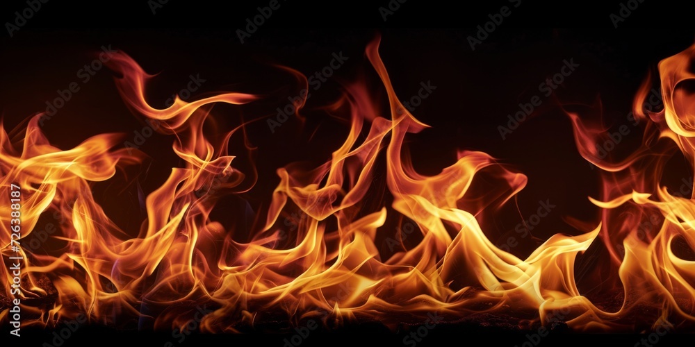 Red Orange Gold Flames Rising up on Black background Red Orange Gold Flames Rising up on Black background