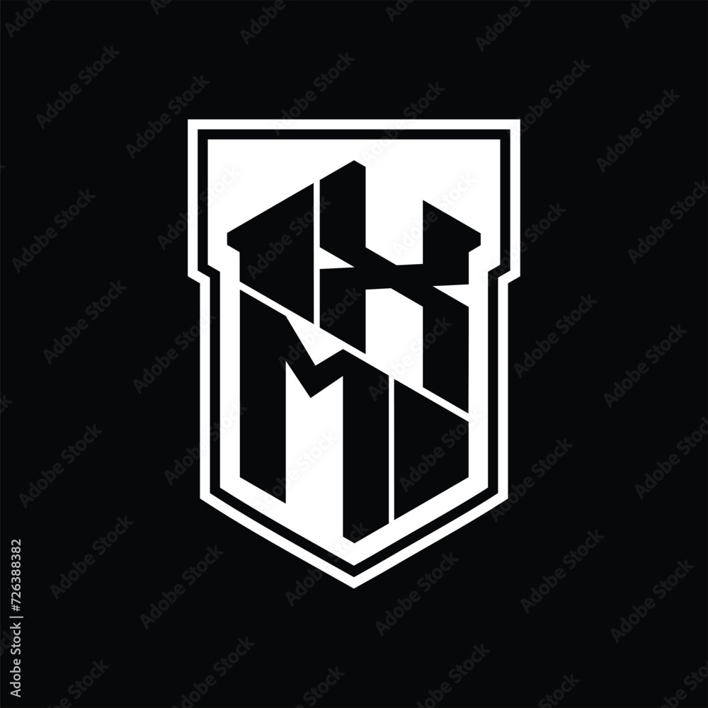 XM Logo monogram hexagon geometric up and down inside shield isolated style design template XM Logo monogram hexagon geometric up and down inside shield isolated style design template