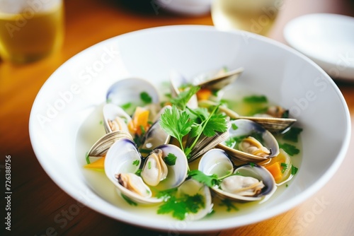 clams steamed in white wine with parsley garnish