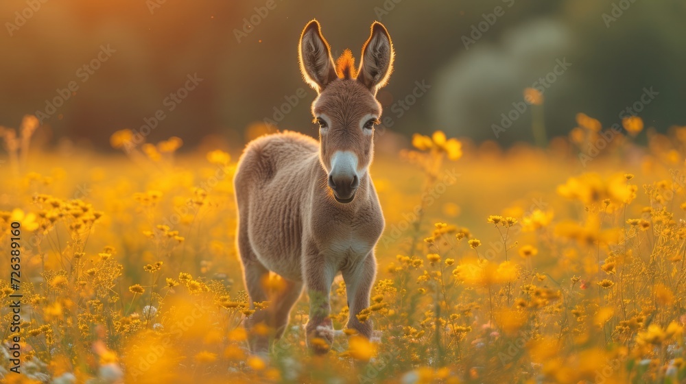 A donkey grazing on the grass, with a photography style and realistic and delicate details, A donkey grazing on the grass, with a photography style and realistic and delicate details,