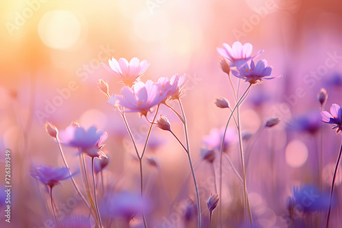 Abstract floral background. Delicate purple wildflowers in pastel colors. An idea for the design of a cover or banner © olga