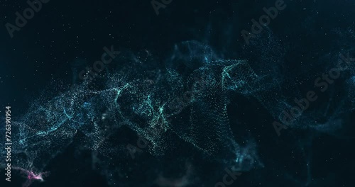 Abstract Blue Particles. Smooth Particles Waving And Dark Background.	