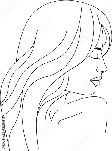 Half-face portrait of a woman drawn in line illustration style