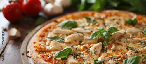 Italian eatery serving a flavorful pizza topped with chicken and pine nuts.