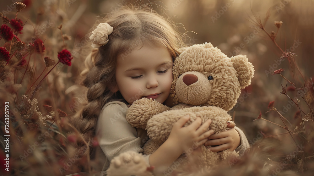 Embrace the warmth of a girl and her teddy bear. A bond stitched with love, where every hug tells a story. Cherish the innocence and joy shared between them, creating a lifetime of cuddly memories Embrace the warmth of a girl and her teddy bear. A bond stitched with love, where every hug tells a story. Cherish the innocence and joy shared between them, creating a lifetime of cuddly memories