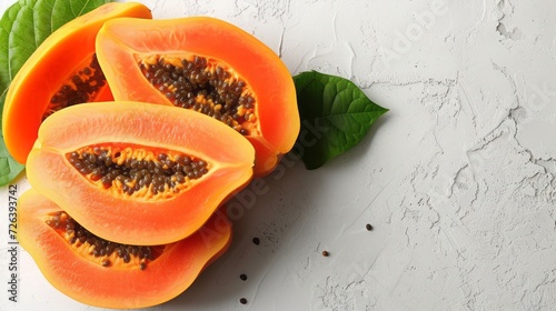 photo of slice papaya with copy space, top view,