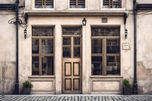 old building facade from european village , ancient storefront
