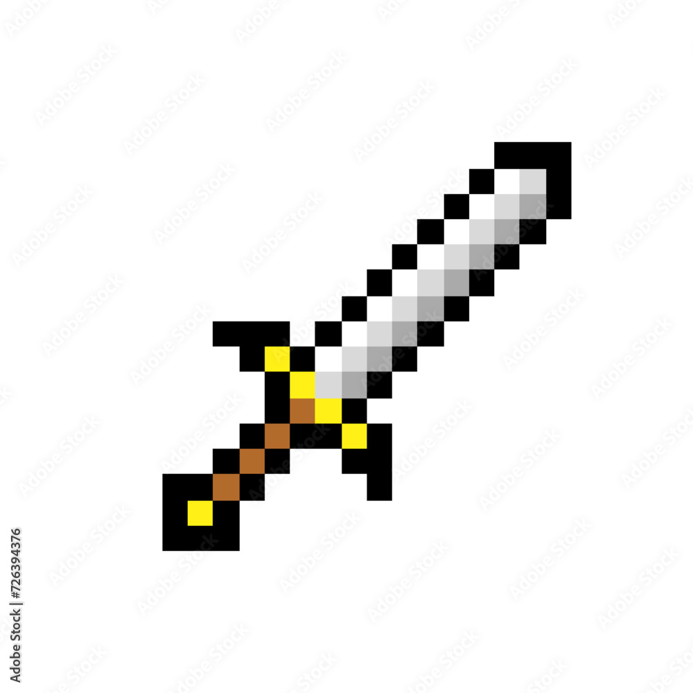 Sword 8-bit pixel graphics icon. Pixel art style. Game assets. 8-bit sprite. Isolated vector illustration EPS 10