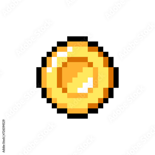 gold coin 8-bit pixel graphics icon. Pixel art style. Game assets. 8-bit sprite. Isolated vector illustration EPS 10