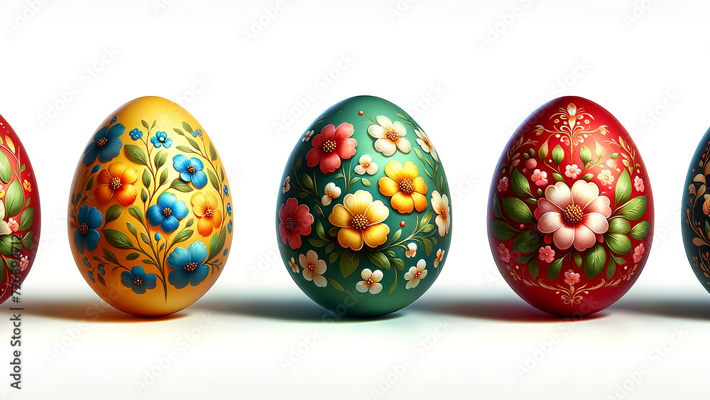 Vibrant Easter Trio: Isolated Eggs on White Canvas Vibrant Easter Trio: Isolated Eggs on White Canvas