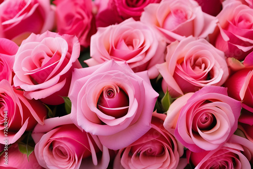 Pink roses in full bloom make a beautiful background. Isolated on a pink background.