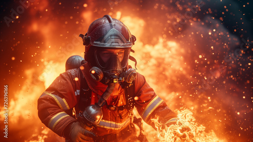 A firefighter gets out of the flames of the fire in a protective suit © Dmitrii