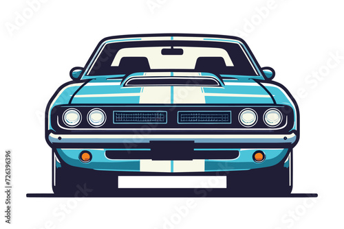 Vintage American muscle car vector illustration, classic retro custom muscle car design template isolated on white background