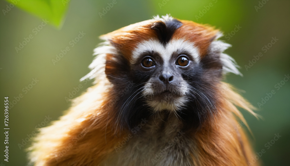 Cute Tamarin Monkey Portrait in Jungle Cute Tamarin Monkey Portrait in Jungle