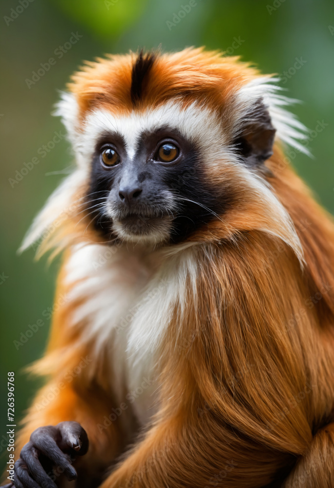 Cute Tamarin Monkey Portrait in Jungle Cute Tamarin Monkey Portrait in Jungle