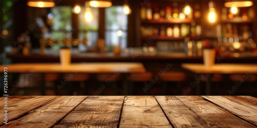 Wooden Tabletop in Front of Bar Wooden Tabletop in Front of Bar