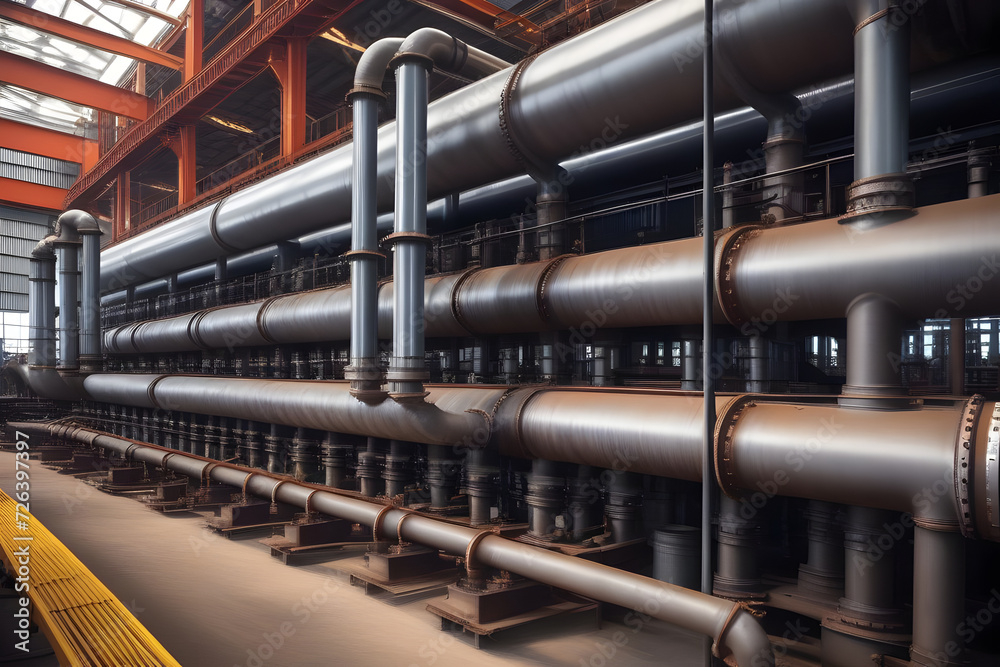 Industrial Pipelines and Valves at Factory. Abstract Background. 3D Rendering Illustration. Industrial Pipelines and Valves at Factory. Abstract Background. 3D Rendering Illustration.