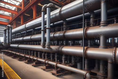 Industrial Pipelines and Valves at Factory. Abstract Background. 3D Rendering Illustration.