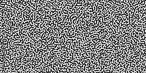 Abstract binary background. Turing reaction diffusion monochrome seamless pattern with chaotic motion.. Natural seamless line pattern. Linear design with biological shapes.