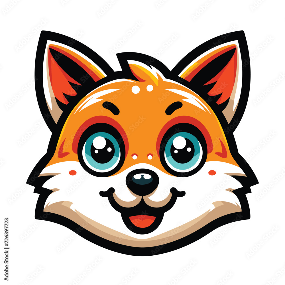 Cute adorable fox head face cartoon character vector illustration, funny wolf foxy flat design template isolated on white background Cute adorable fox head face cartoon character vector illustration, funny wolf foxy flat design template isolated on white background