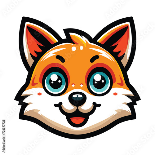 Cute adorable fox head face cartoon character vector illustration, funny wolf foxy flat design template isolated on white background