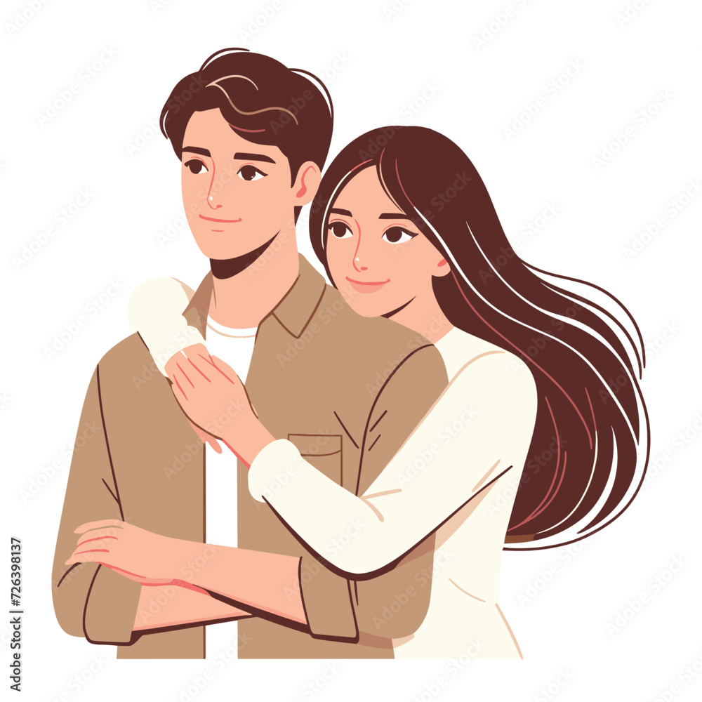 Romantic couple lovers vector illustration, Happy young male female couple together, wife and husband loving relationships. Flat design illustration isolated on white background Romantic couple lovers vector illustration, Happy young male female couple together, wife and husband loving relationships. Flat design illustration isolated on white background