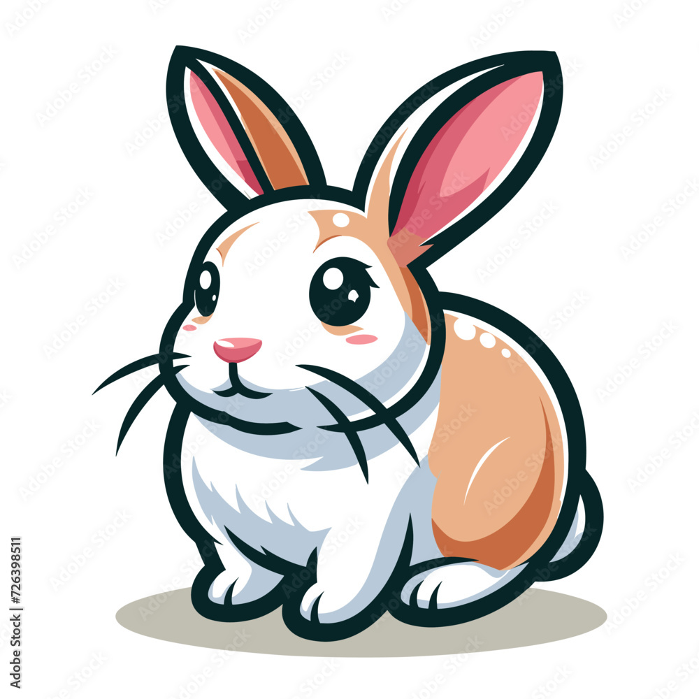 Cute adorable rabbit cartoon character vector illustration, funny easter bunny flat design template isolated on white background