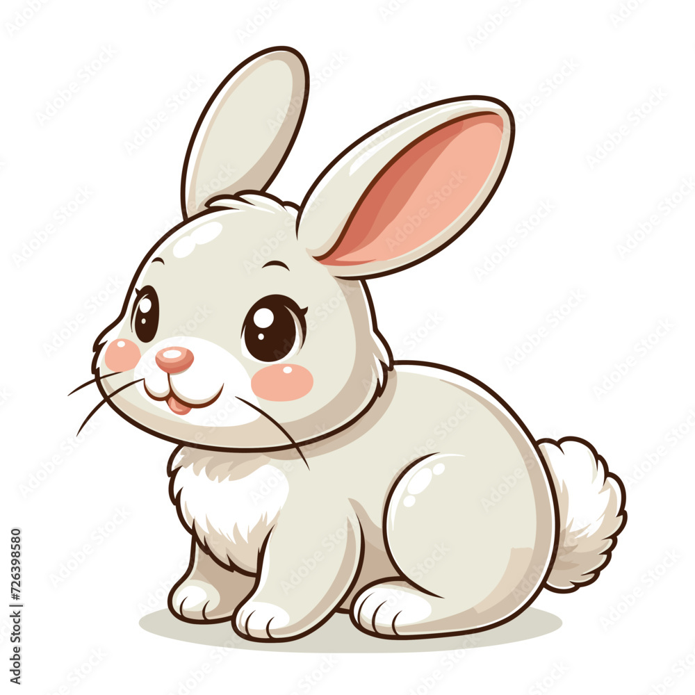 Cute adorable rabbit cartoon character vector illustration, funny easter bunny flat design template isolated on white background