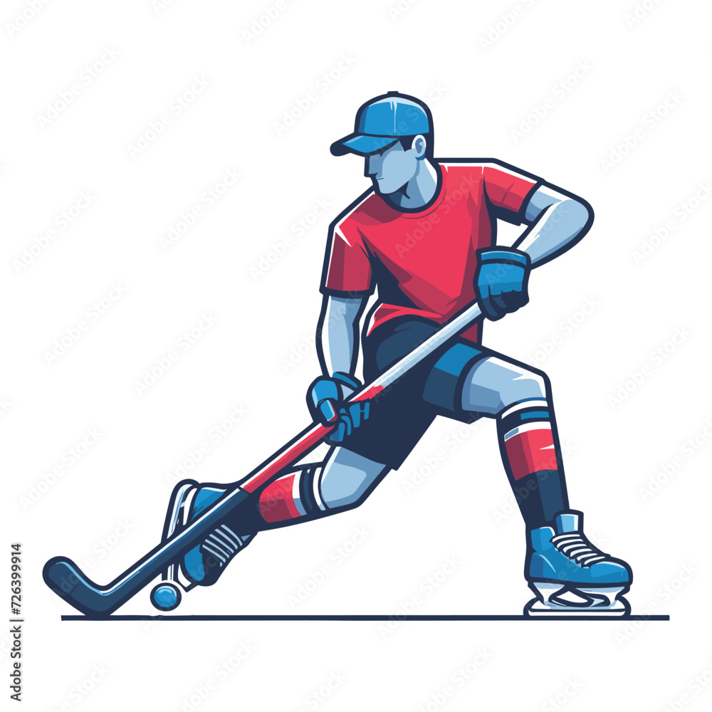 Obraz premium Ice hockey player sportsman vector illustration, winter sport activity, hockey male player design template isolated on white background