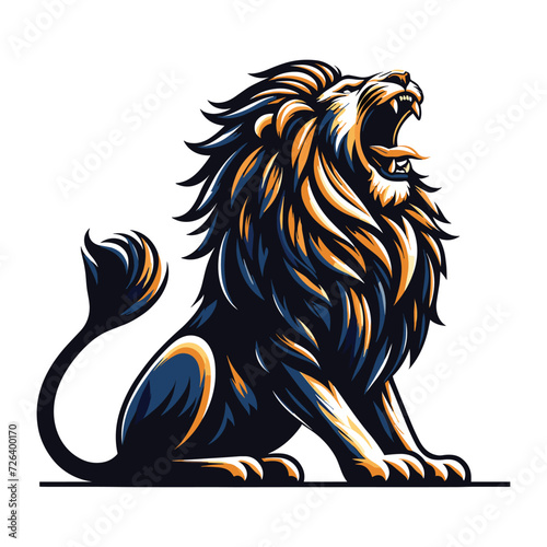 Wild roaring lion full body vector illustration, zoology illustration, majestic predator safari animal big cat design template isolated on white background