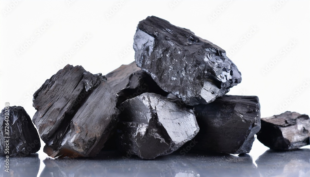 Heap of black coal chunks isolated on white background. Heap of black coal chunks isolated on white background.