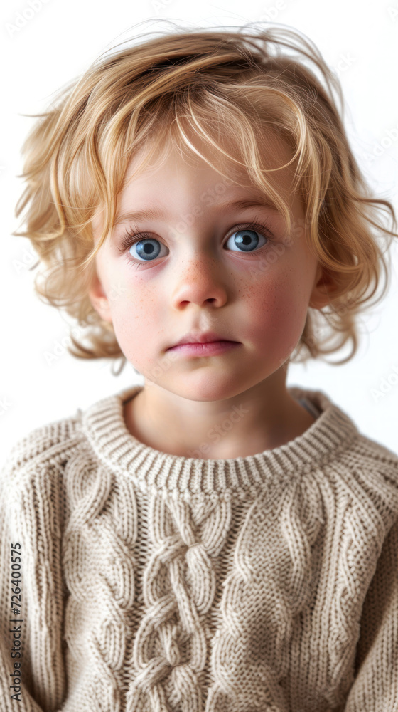 Child with knitted sweater on white background. Child with knitted sweater on white background.