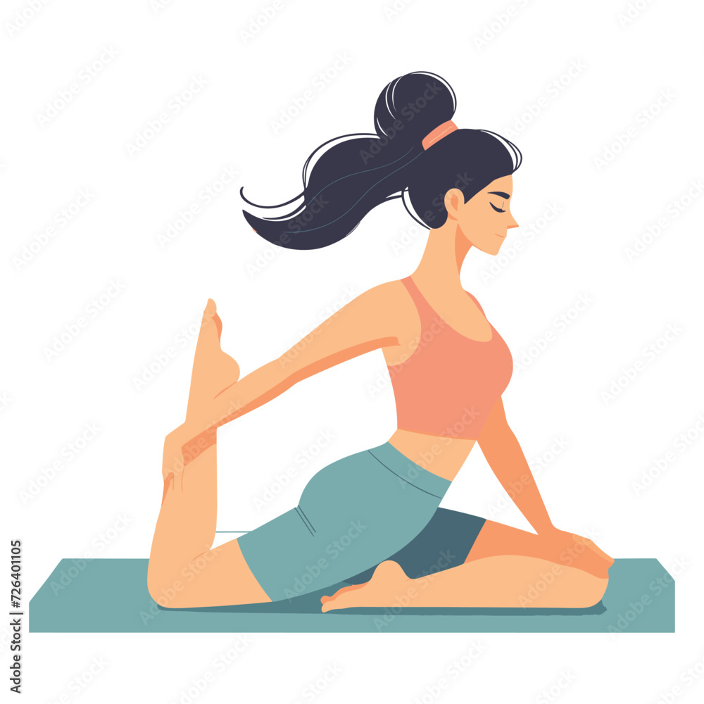 Woman in yoga meditation pose vector illustration, good mental health yoga lifestyle and selfcare flat design style template isolated on white background Woman in yoga meditation pose vector illustration, good mental health yoga lifestyle and selfcare flat design style template isolated on white background