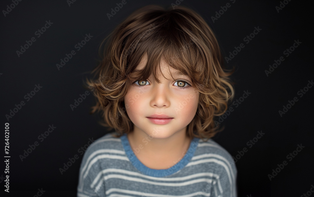 Young Boy With Curly Hair Wearing a Striped Shirt Young Boy With Curly Hair Wearing a Striped Shirt