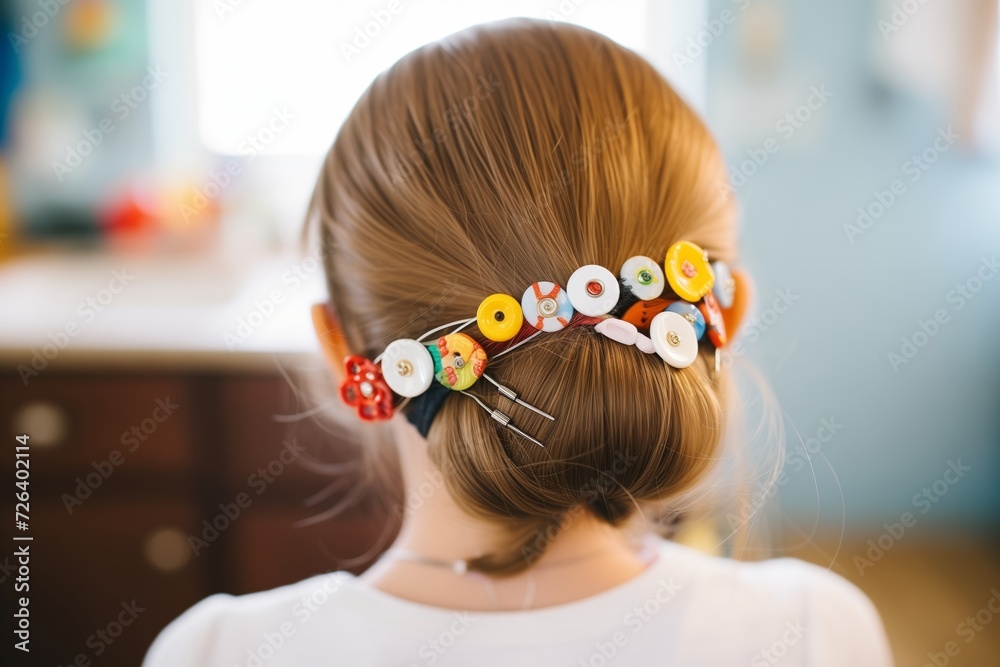 Naklejka premium diy hairpin with buttons and beads in a playful hairdo