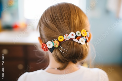 diy hairpin with buttons and beads in a playful hairdo