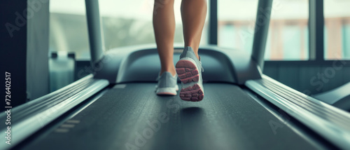 Fitness focus  the relentless stride of a runner’s feet on a treadmill, the epitome of endurance © Ai Studio